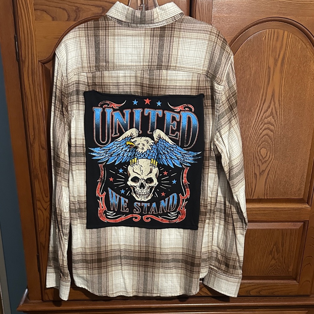 United We Stand upcycled flannel tee One of a Kind made by me